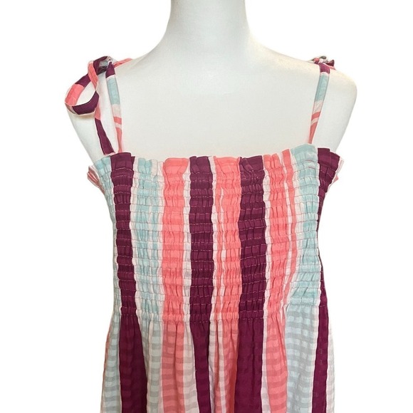 Tanya Taylor Dress Size XL Pink Stripe Smocked Leandra Sleeveless NWT Sundress - Picture 3 of 9